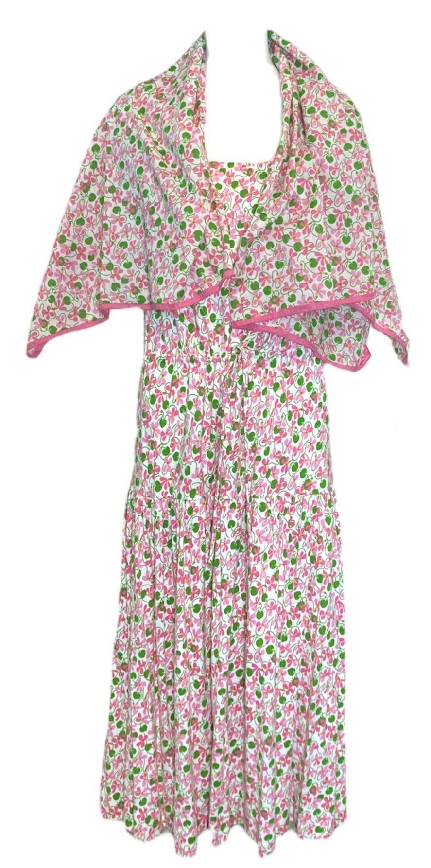 Diane von Furstenberg  Unlabeled 70s Pink Floral Cotton Summer Dress with Wrap WITH WRAP 4 of 6