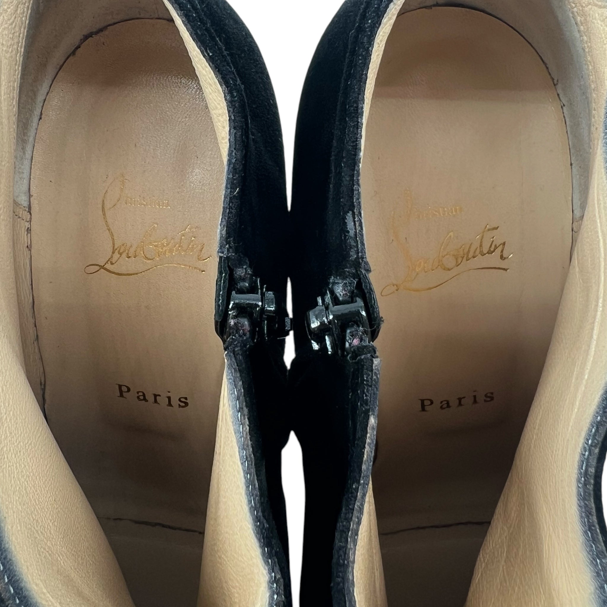 Christian Louboutin Black Velour Veau 120 Stiletto Boot with Red Tulips, 40.5, INSIDE
