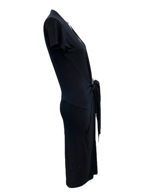 Donna Karan 90s Sexy Black Jersey Plunging Neckline Dress, side