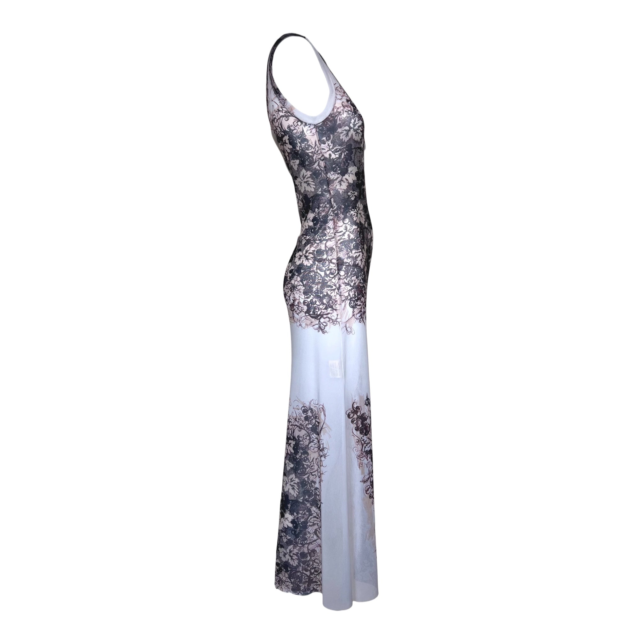 Gaultier Classique Y2K Mesh Grape Leaf Print Tank Dress, side