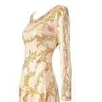 Emilio Pucci 1970's Pale Peach Pastel Printed Silk Jersey Mini Dress, slight side top