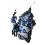 Roberto Cavalli 2000s Blue and White Porcelain Print Ensemble, top side