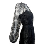 Galanos 1980's Black Chantilly Lace and Silk Chiffon Long Sleeve Gown, bodice side
