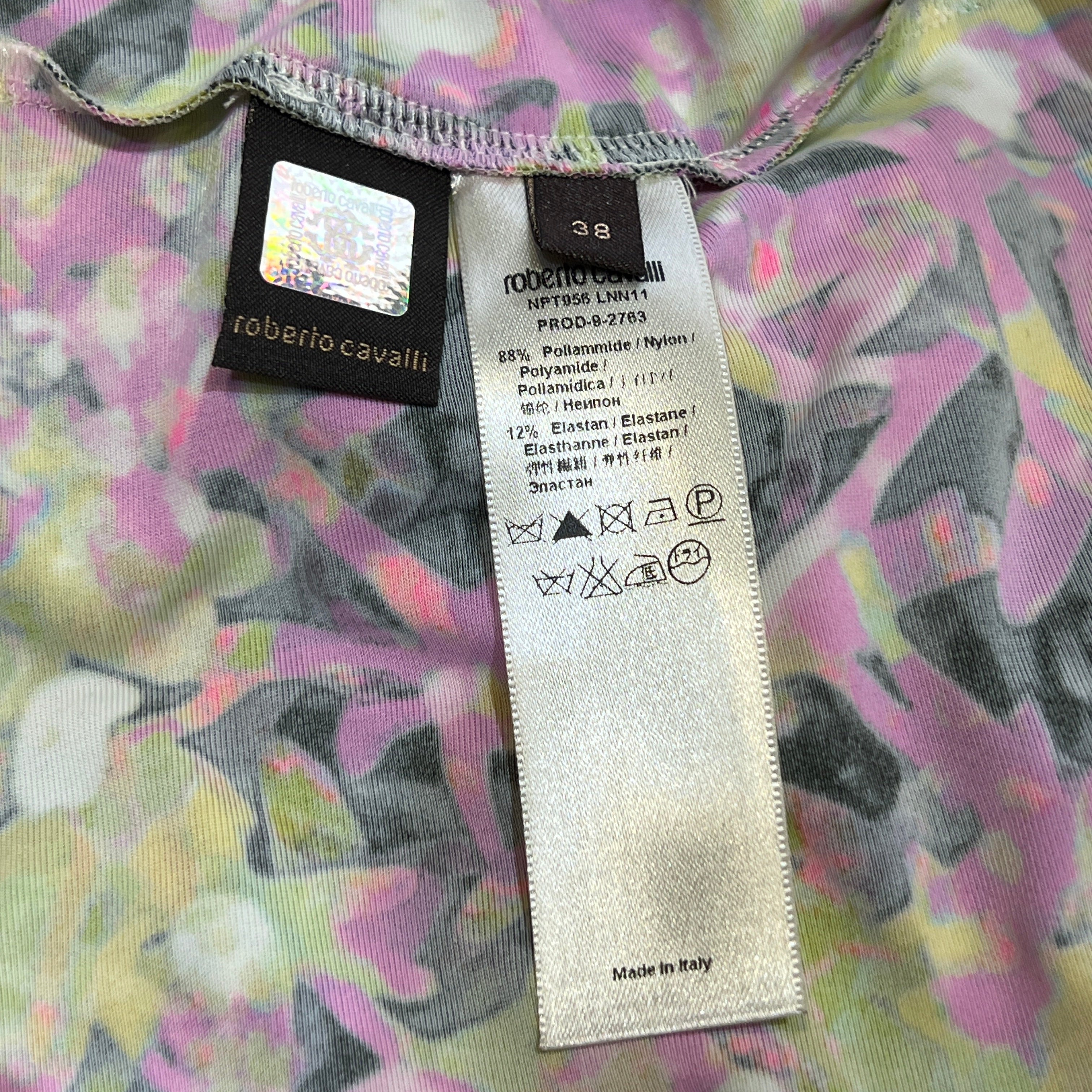 Roberto Cavalli 2008 Neon Floral Jersey Maxi Dress, label