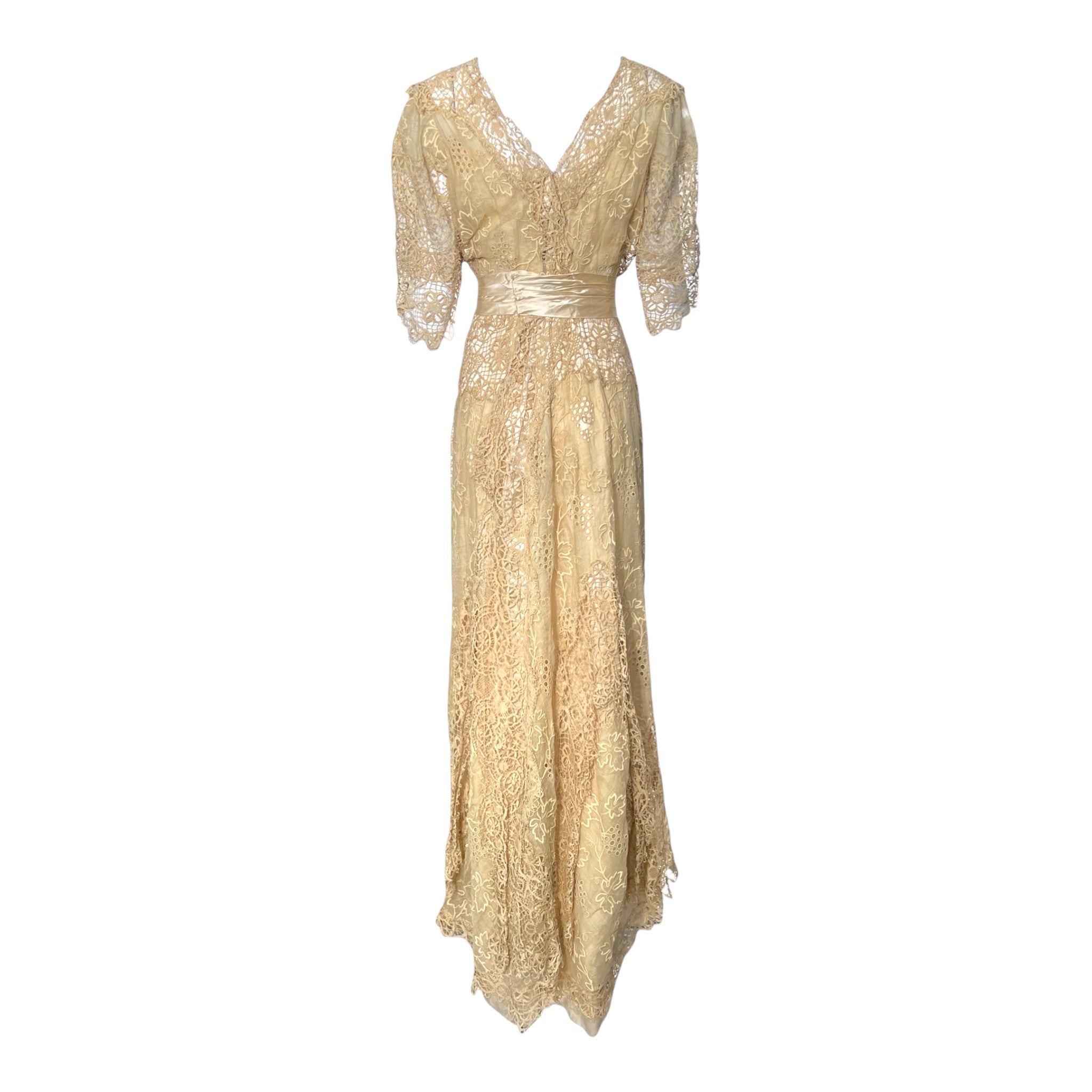 Edwardian Cream Hand Embroidered and Bobbin Lace Dress, back