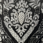 1920's Art Deco White Beaded Charcoal Black Satin Silk Evening Dress, detail