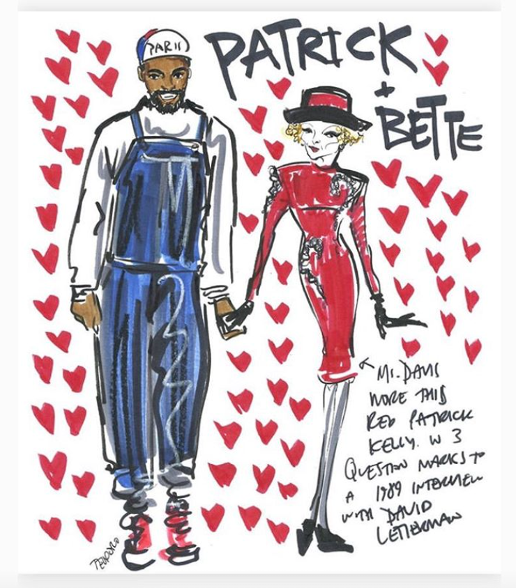 Art depicting Davis & Kelly's friendship with Davis in the Question Mark dress
https://www.missdandme.com/single-post/2020/06/17/the-friendship-of-bette-davis-and-patrick-kelly
