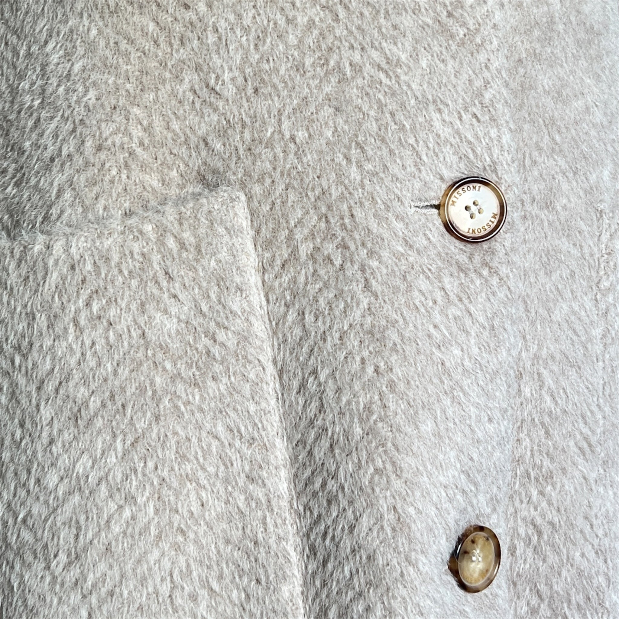 Missoni 2025 Herringbone Beige Alpaca Blend Coat, buttons