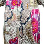 Bill Blass 1969 Silver Brocade Pink Floral Long Sleeve Full Length Dress, Documented, close up