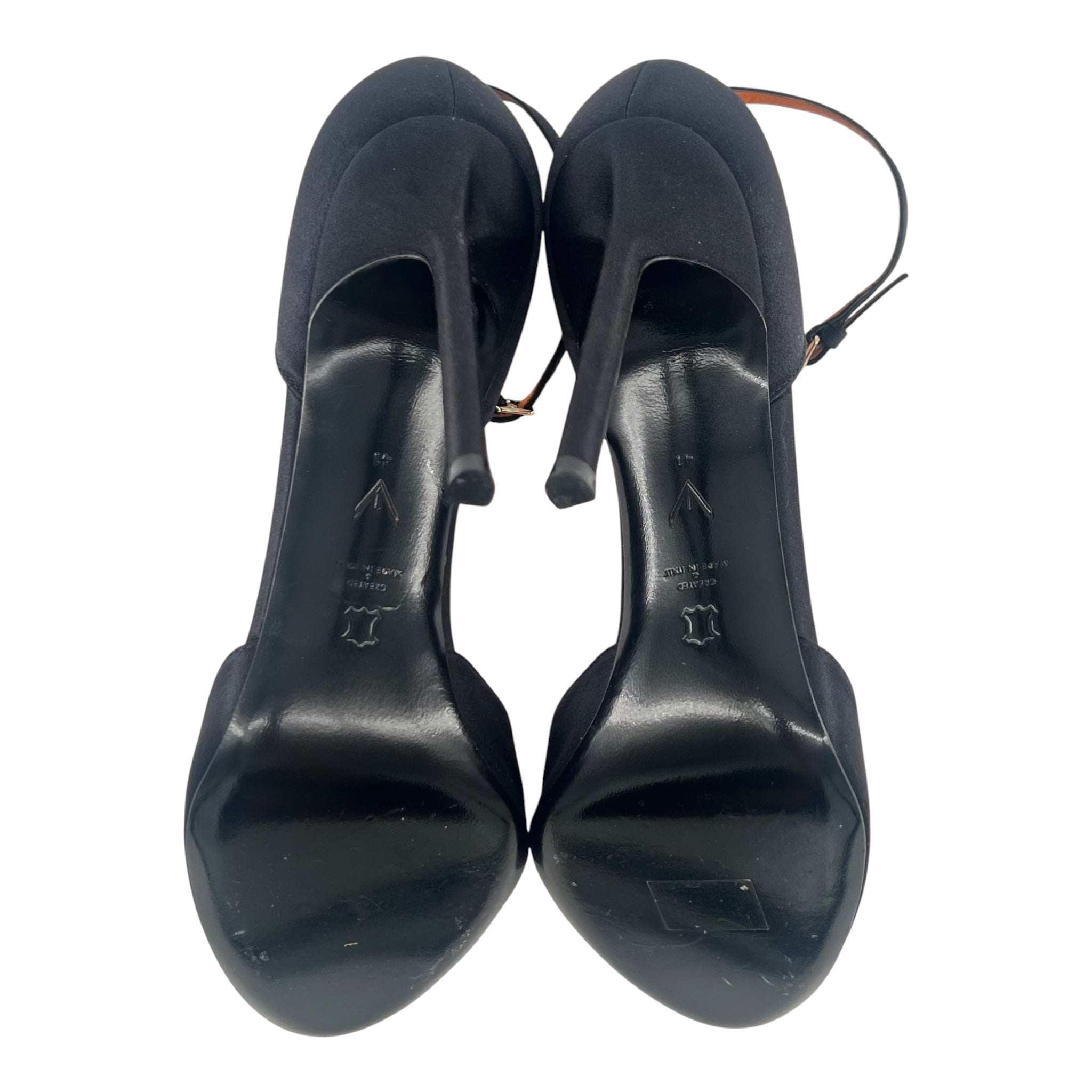 Walter de Silva Black Satin Ankle Strap D'Orsay Stiletto Heels, 41, soles