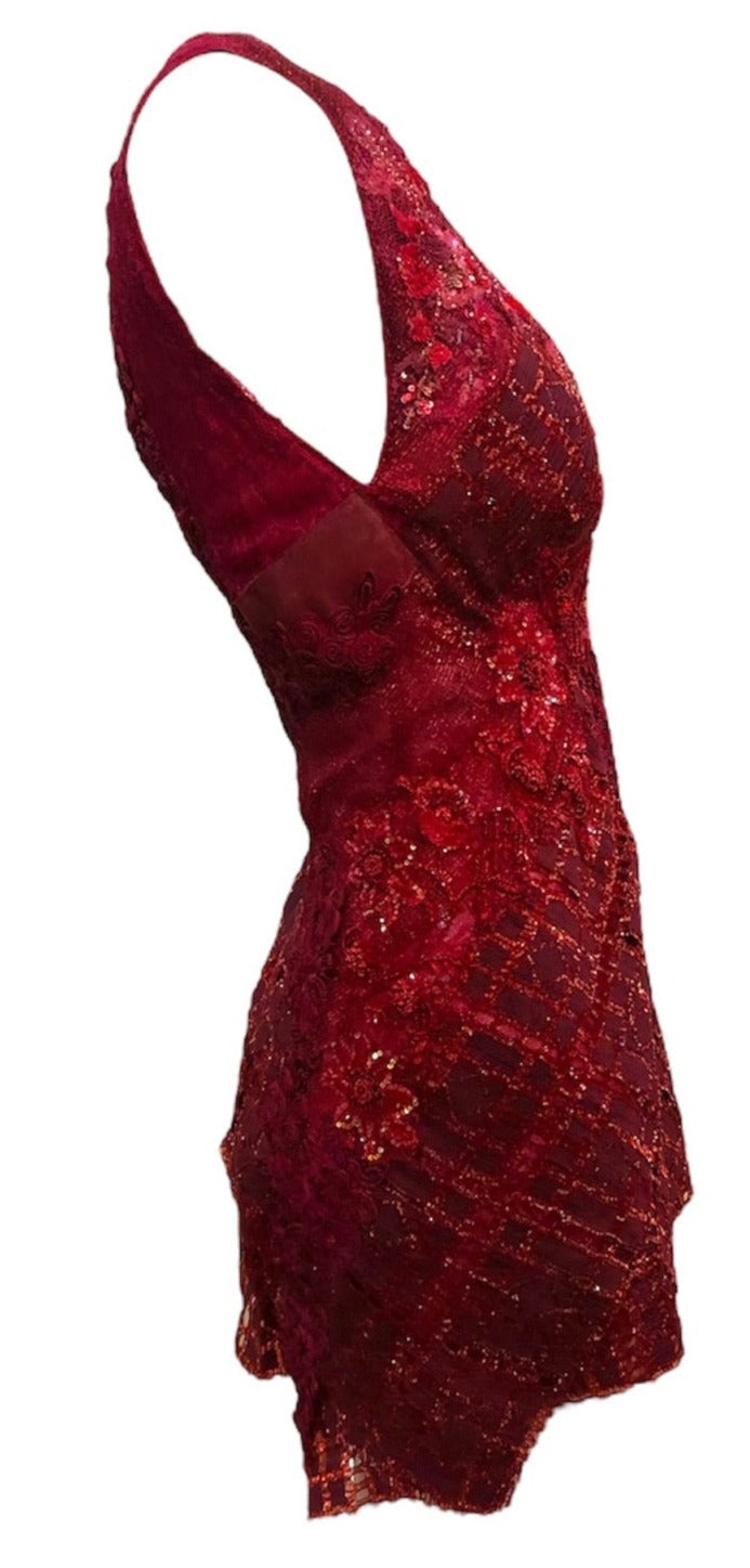 Lopez Knudsen 2000s Red  Beaded Micro Mini Dress SIDE 2 of 5