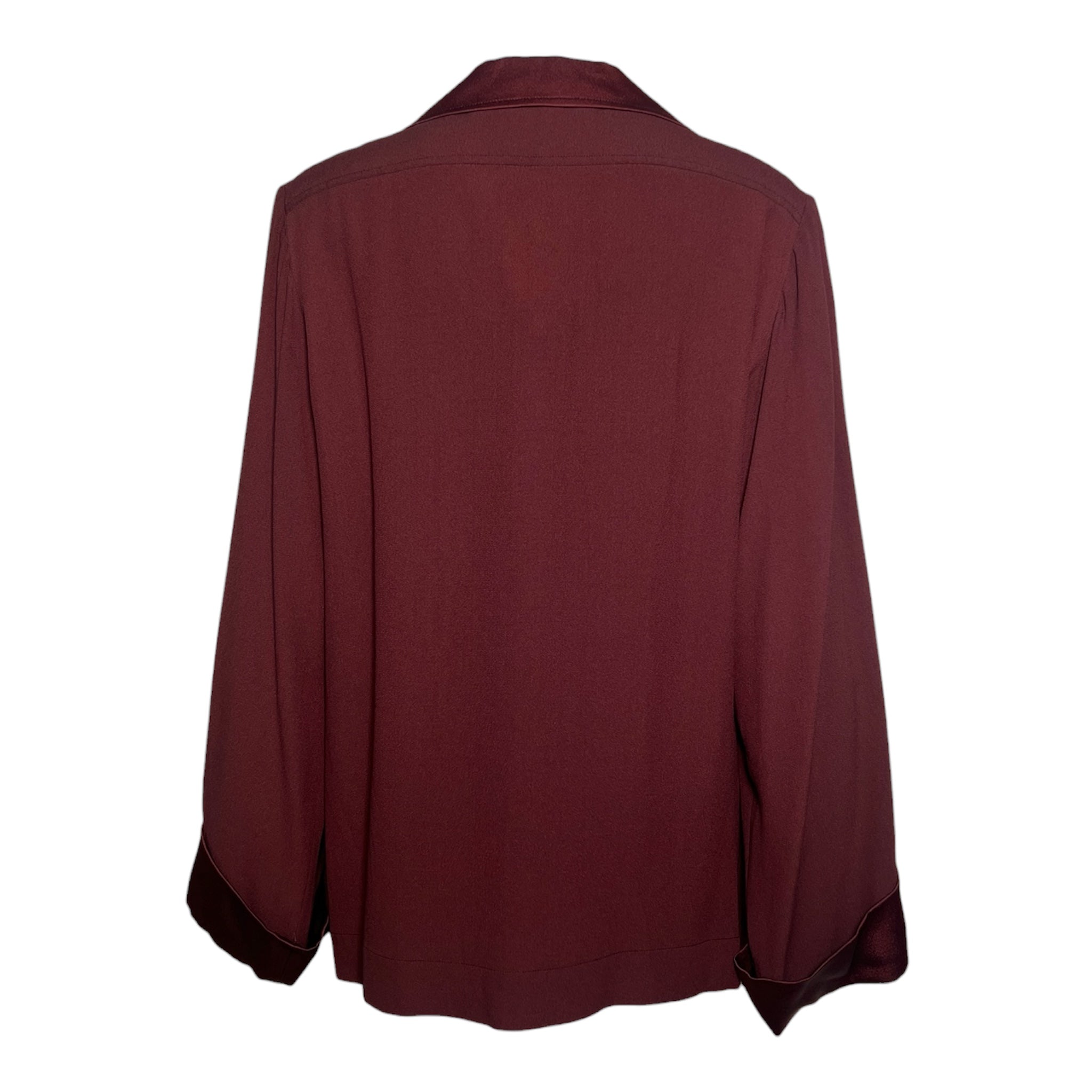 Saint Laurent 1970's Burnt Umber Satin Crepe Button Up Shirt, back
