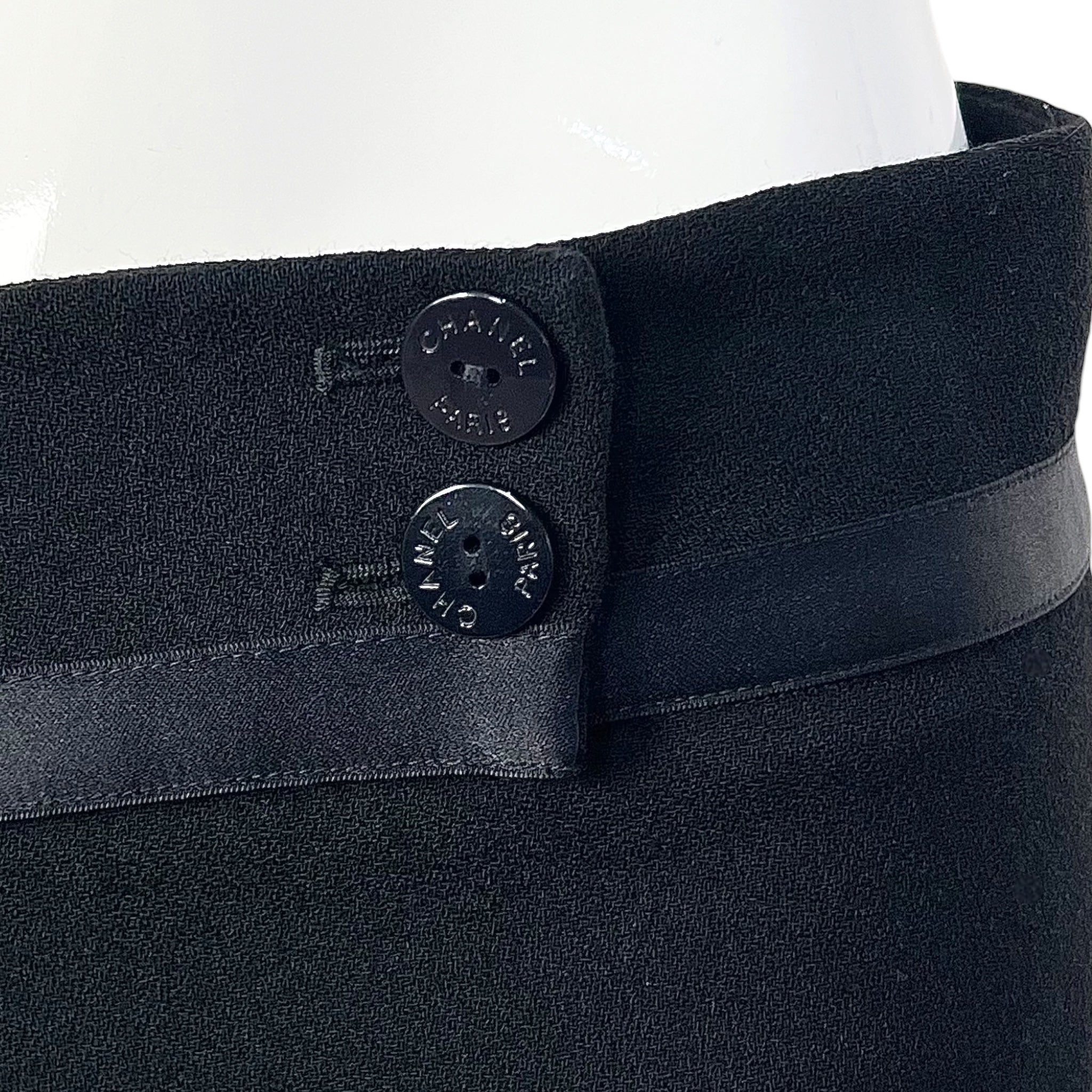Chanel A/W 2006 Black Crepe Wool Trousers, logo buttons
