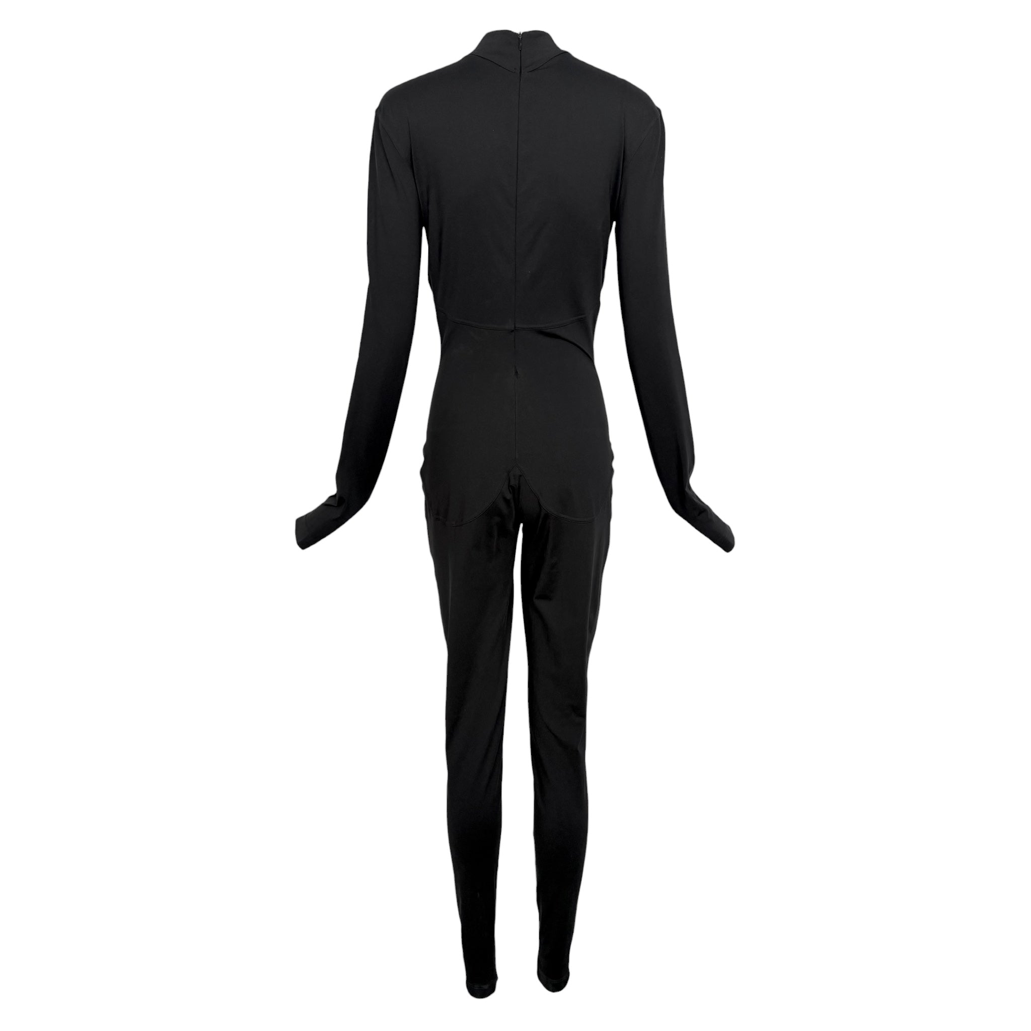 Thierry Mugler ACT IV 1990's Black Full Body Mock Neck Cat Suit, back