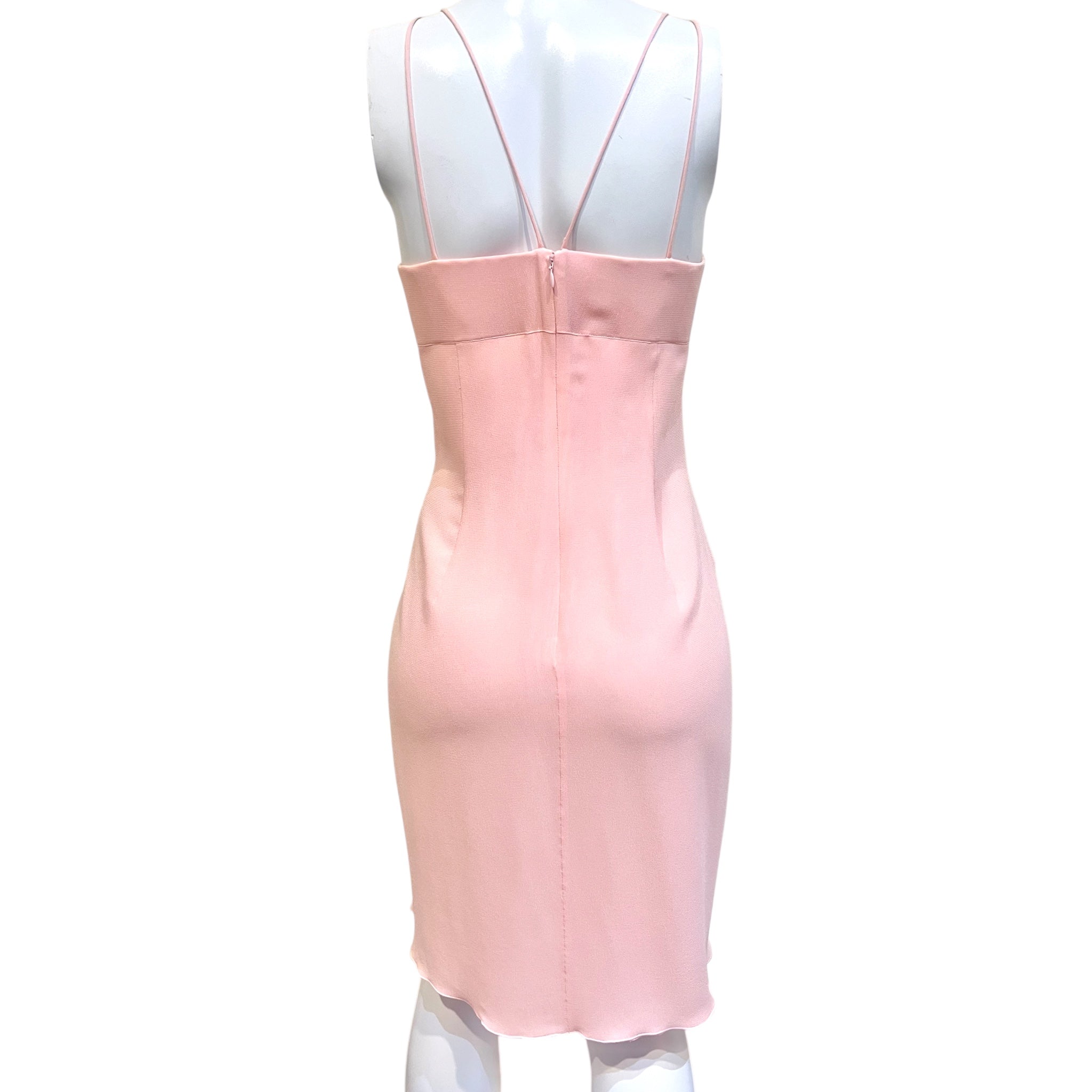 Emanuel Ungaro 90s  Bubblegum Pink Silk Crepe Mini Dress, back