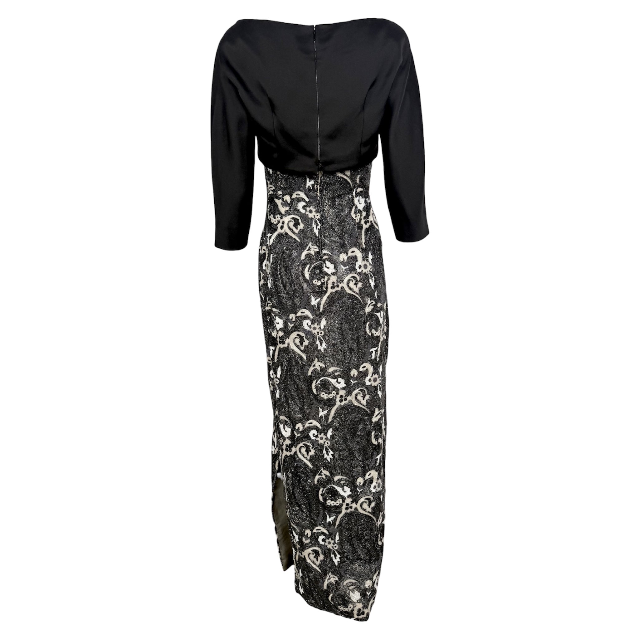 Guy Laroche Haute Couture 1960's Black and White Empire Waist Heavily Beaded Gown, back