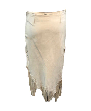 Jean Paul Gaultier Y2K Femme White Leather Fringe Skirt with Laser Cut Outs BACK 3 of 4