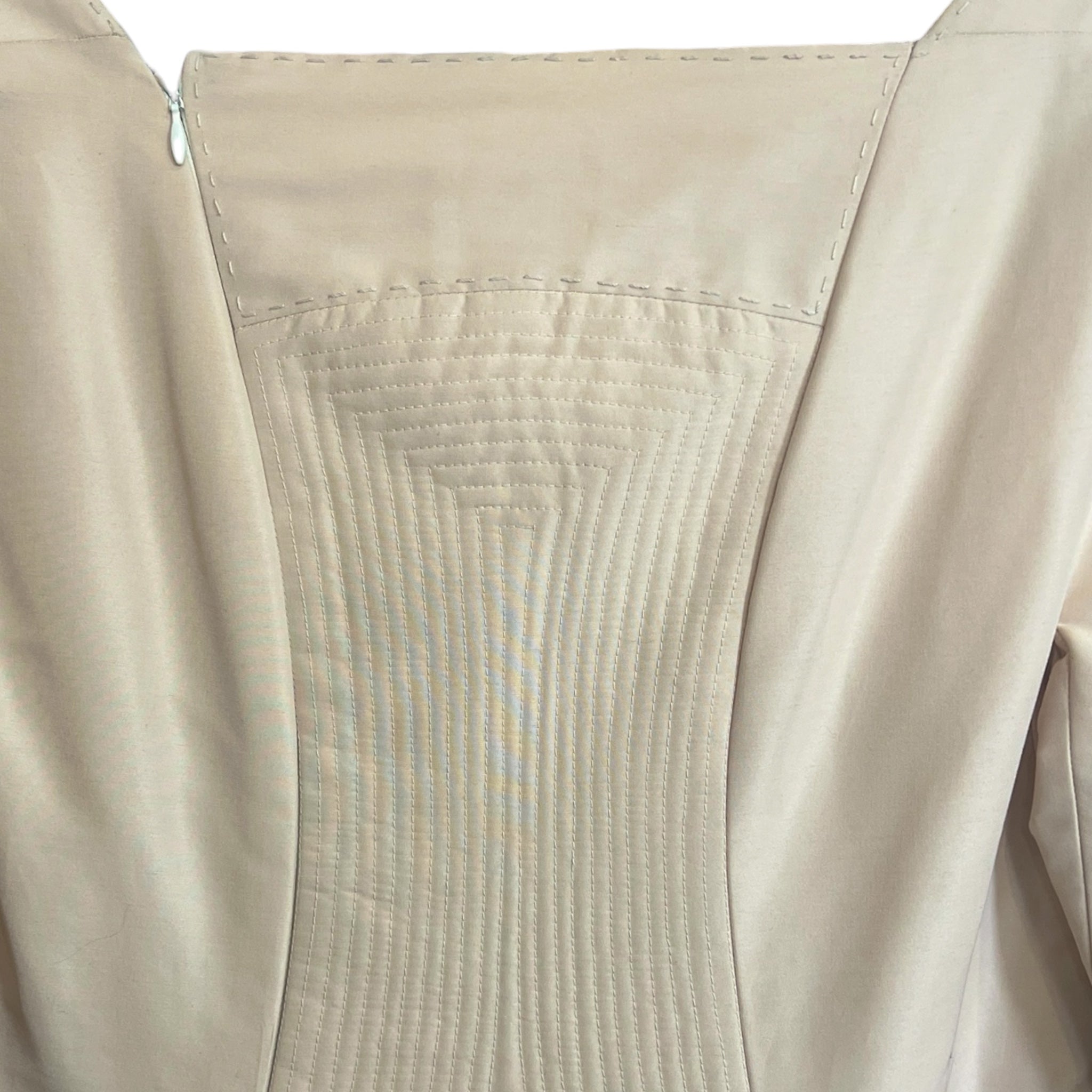 Chado Ralph Rucci S/S 2009 Champagne Silk Trapunto Dress, back zipper area