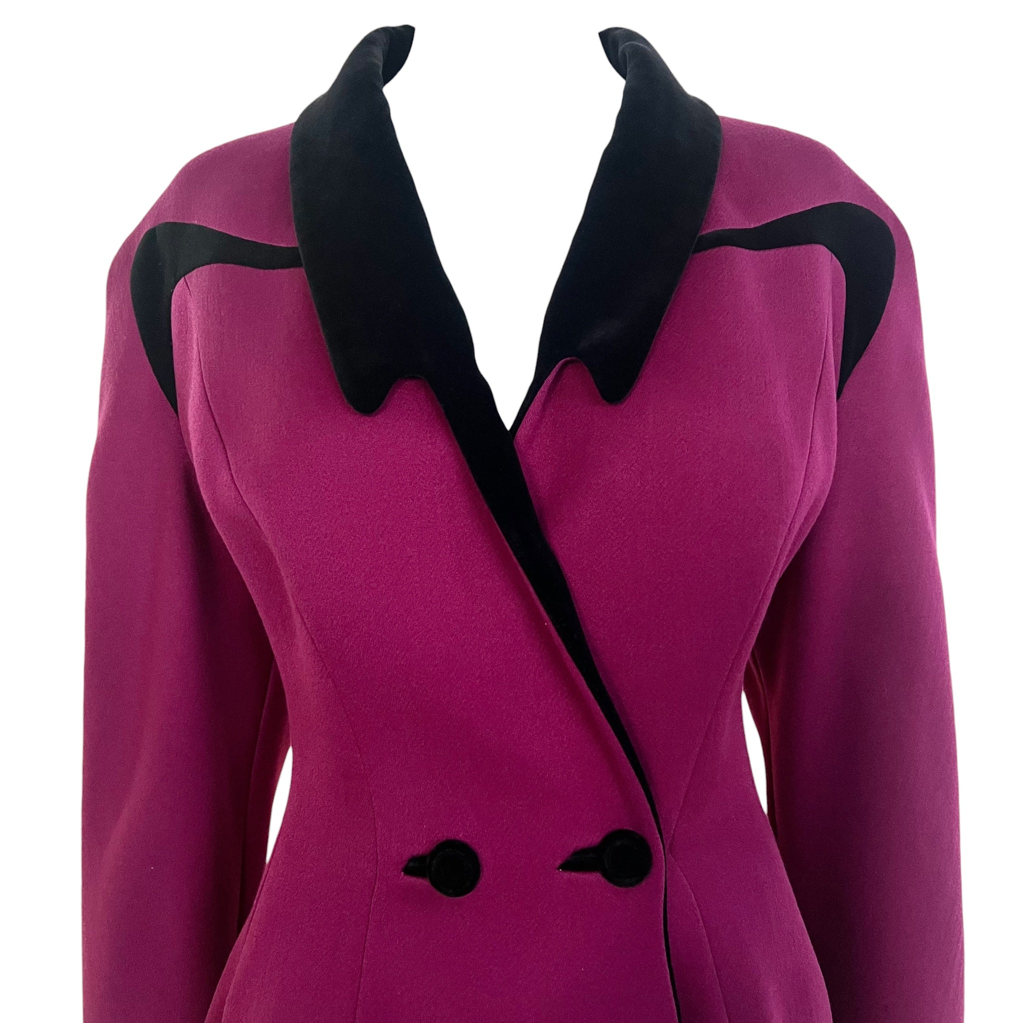 Thierry Mugler 1980s does 40s Plum Fit and Flair Coat, top