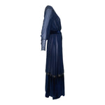 1910's French Couture Midnight Blue Silk Chiffon Long Sleeve Gown, side 2