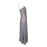 Stavropoulos 1970's Grey Devore Velvet Polkadot and Silk Gown, side