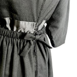 Galanos 1950's Black Raw Silk Fit and Flare Sleeved Day Dress, WAIST DETAIL