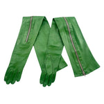 Gasper Gloves Green Leather Arm Length Gloves with Zipper