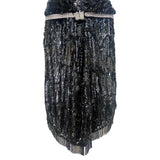 1920's Black Sequin Evening Dress with Rhinestone Belt and Beaded Fringe