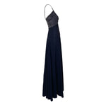 1930's Old Hollywood Rhinestoned Black Rayon Evening Gown, side 2