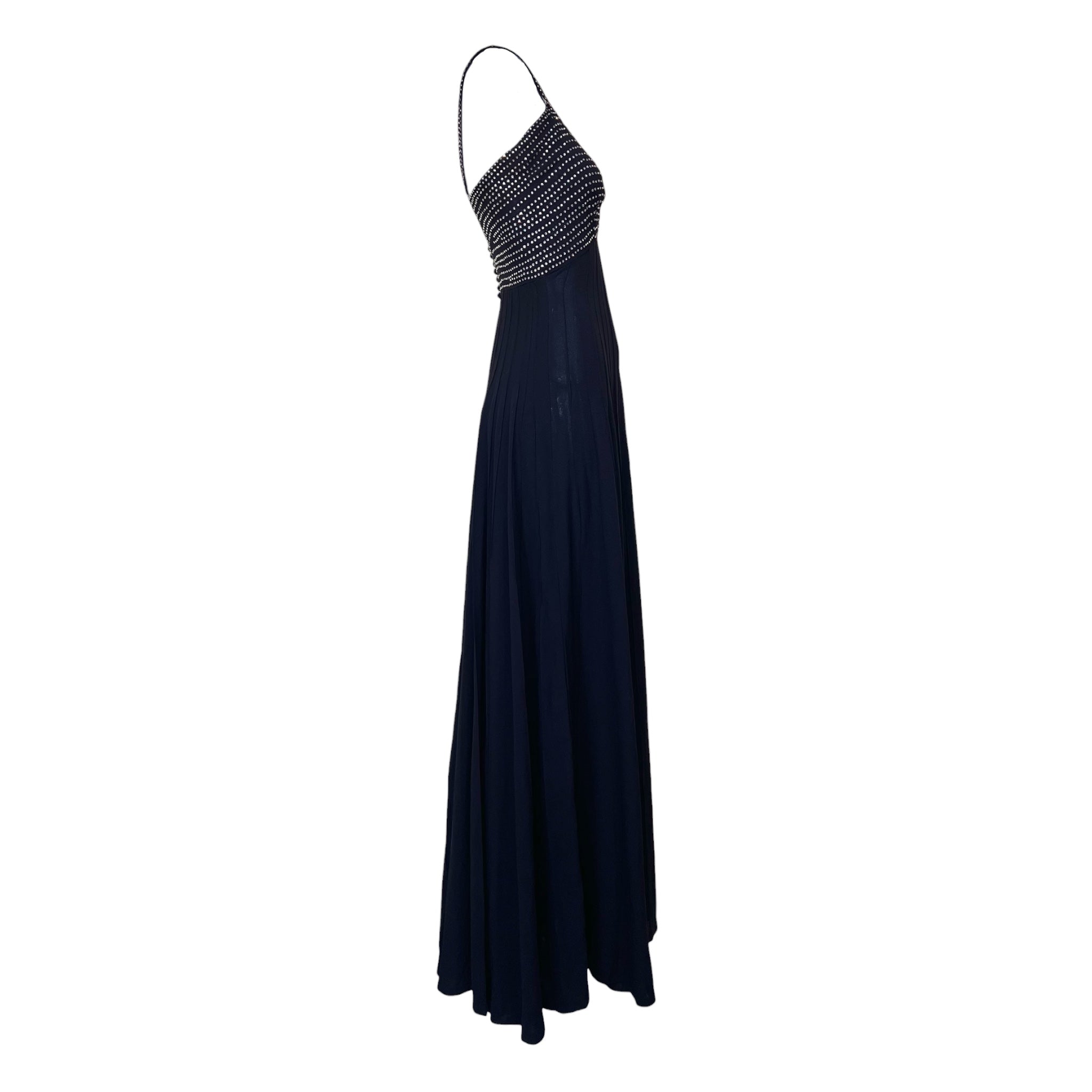 1930's Old Hollywood Rhinestoned Black Rayon Evening Gown, side 2