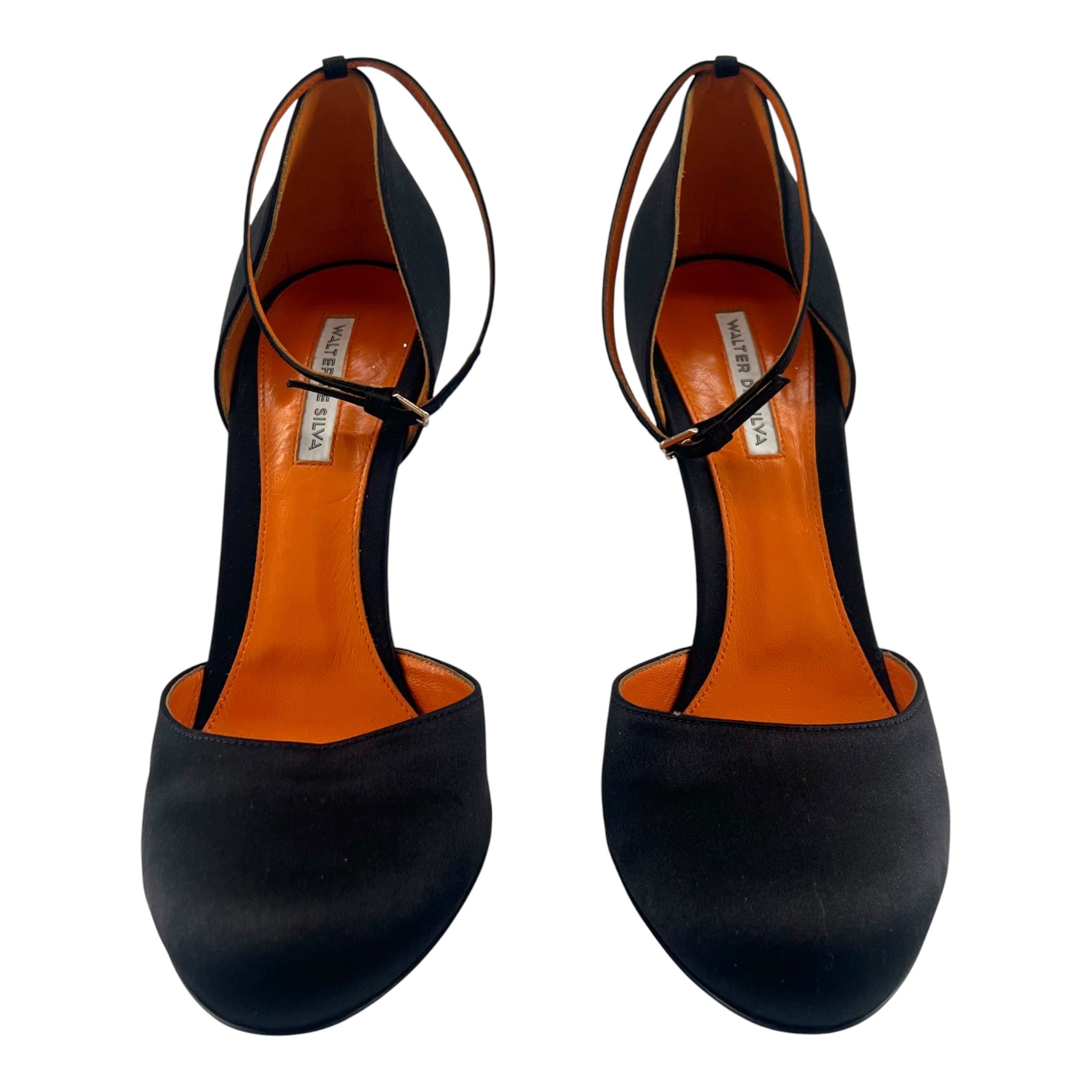 Walter de Silva Black Satin Ankle Strap D'Orsay Stiletto Heels, 41, inside