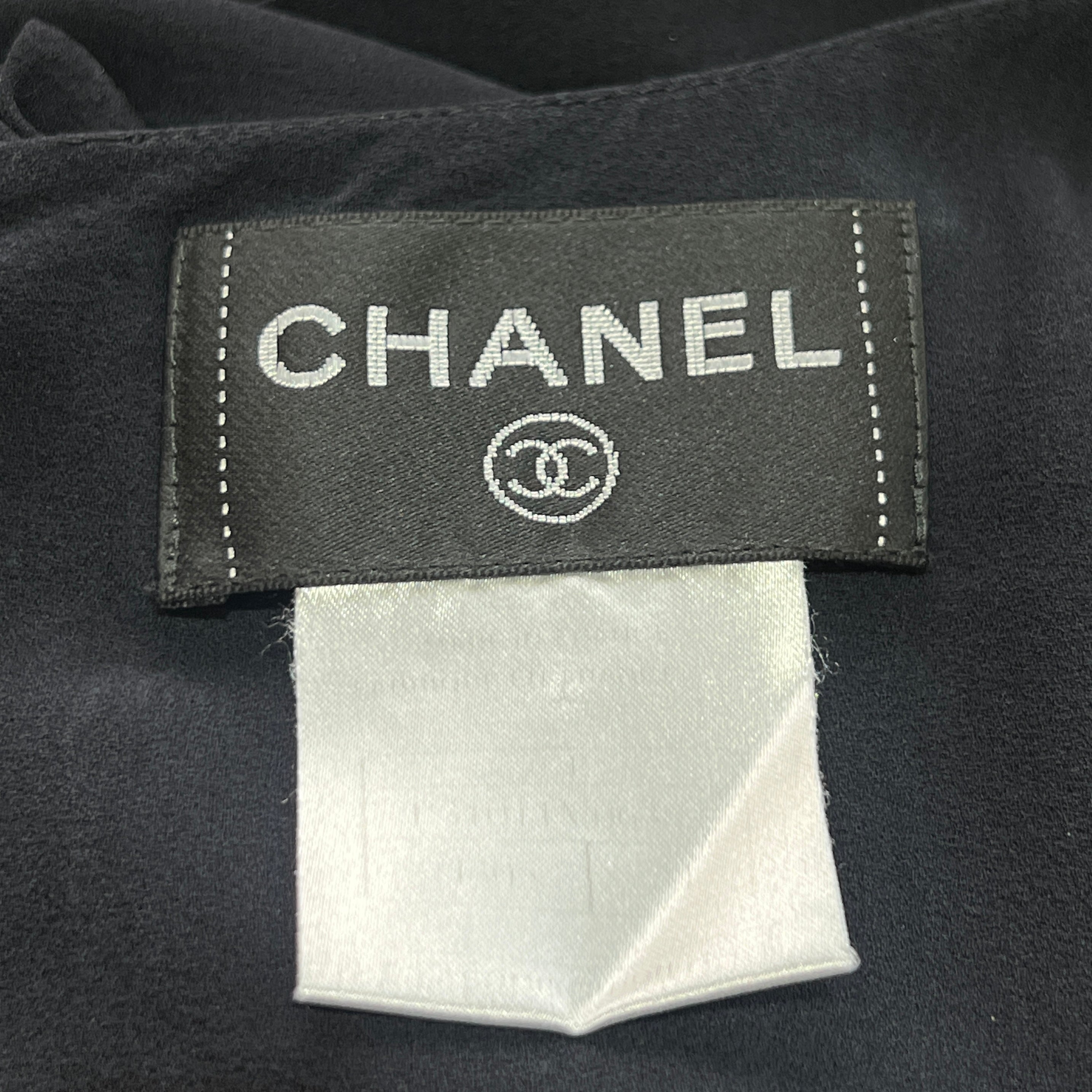 Chanel S/S 2007 Midnight Blue Crepe Chiffon Pleated Mini Dress, label