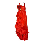 Gina Fratini Early 1980's Scarlet Red Ruffled Silk Taffeta Halter Gown