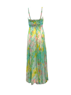 Sophie of Saks Pastel Watercolor Silk Floral Chiffon Gown with Matching Jacket DRESS BACK 4 of 8
