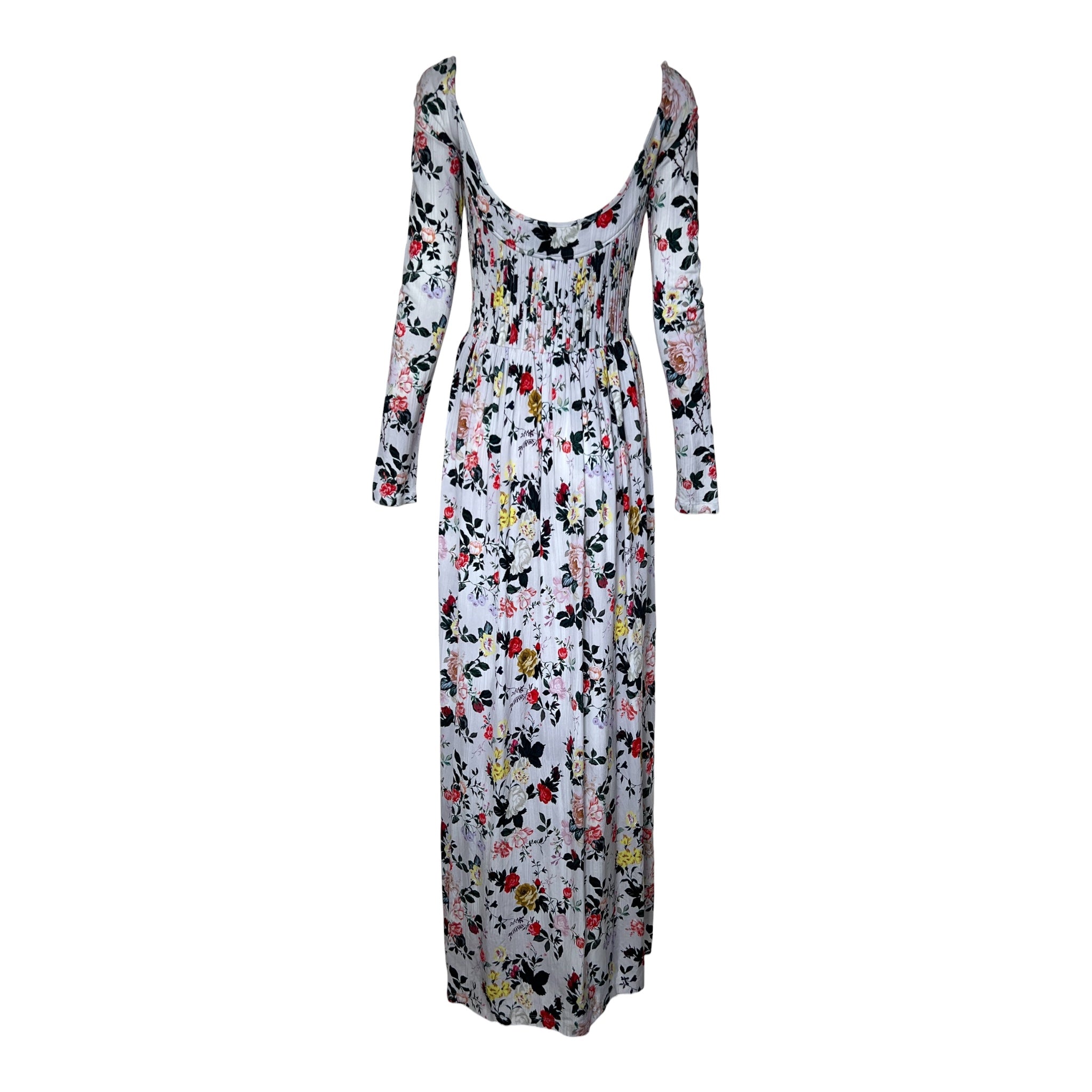 Paco Rabanne 2020s Pintucked Romantic Floral Jersey Maxi Dress, back