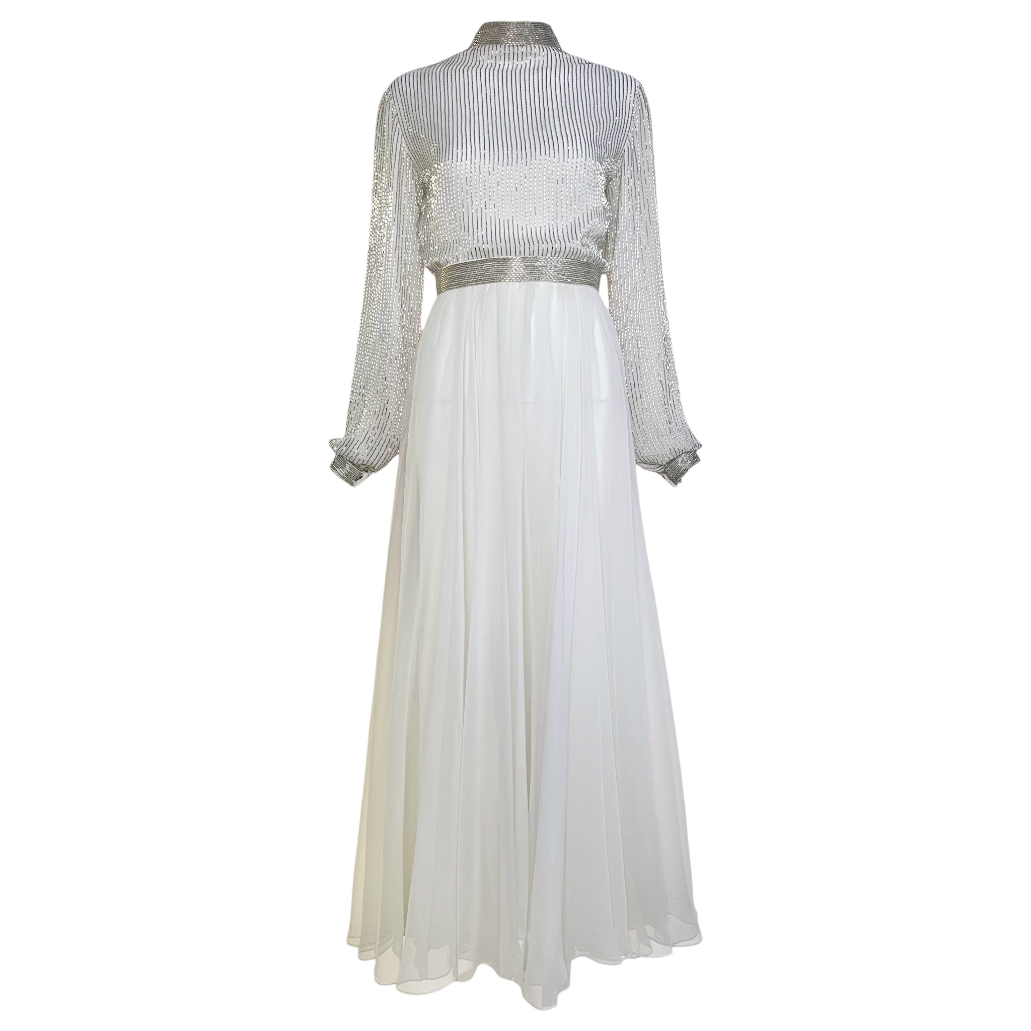 Victoria Royal 1970s White Beaded Fit and Flare Dress