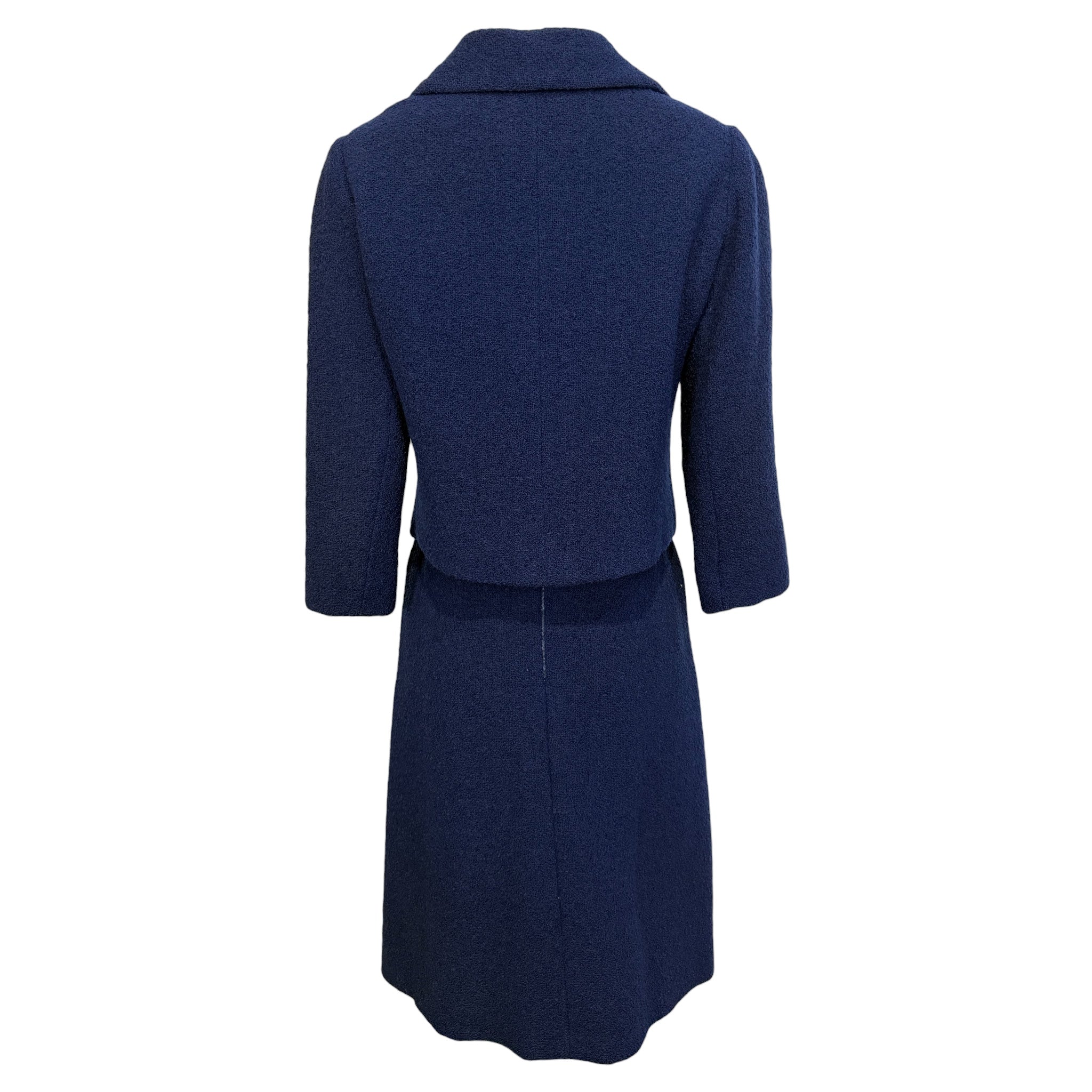 Christian Dior Spring 1963 Navy Blue Boucle Wool Skirt Suit, back