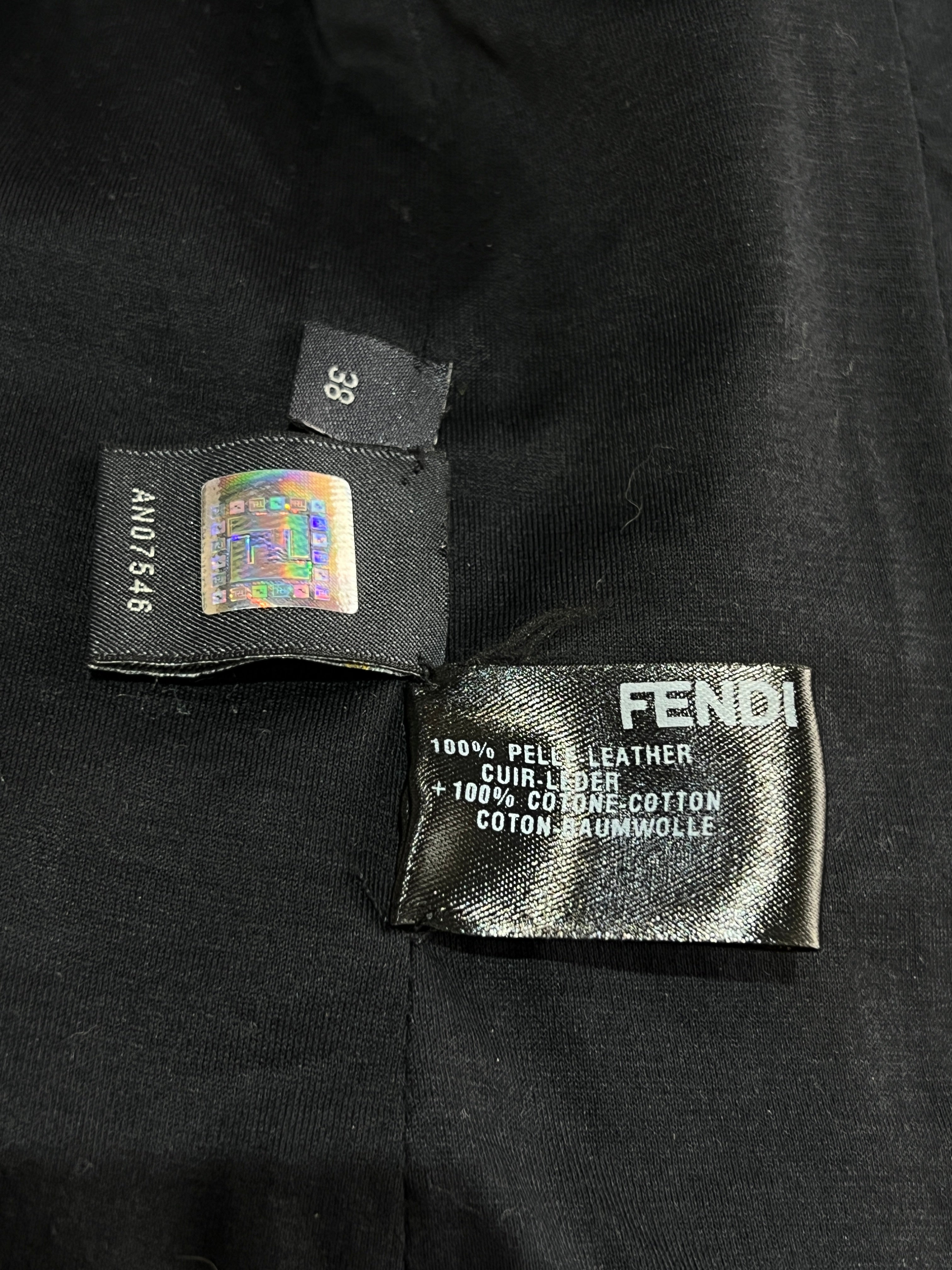 Fendi 2000's Black Leather Jacket with Patch Pockets, tags