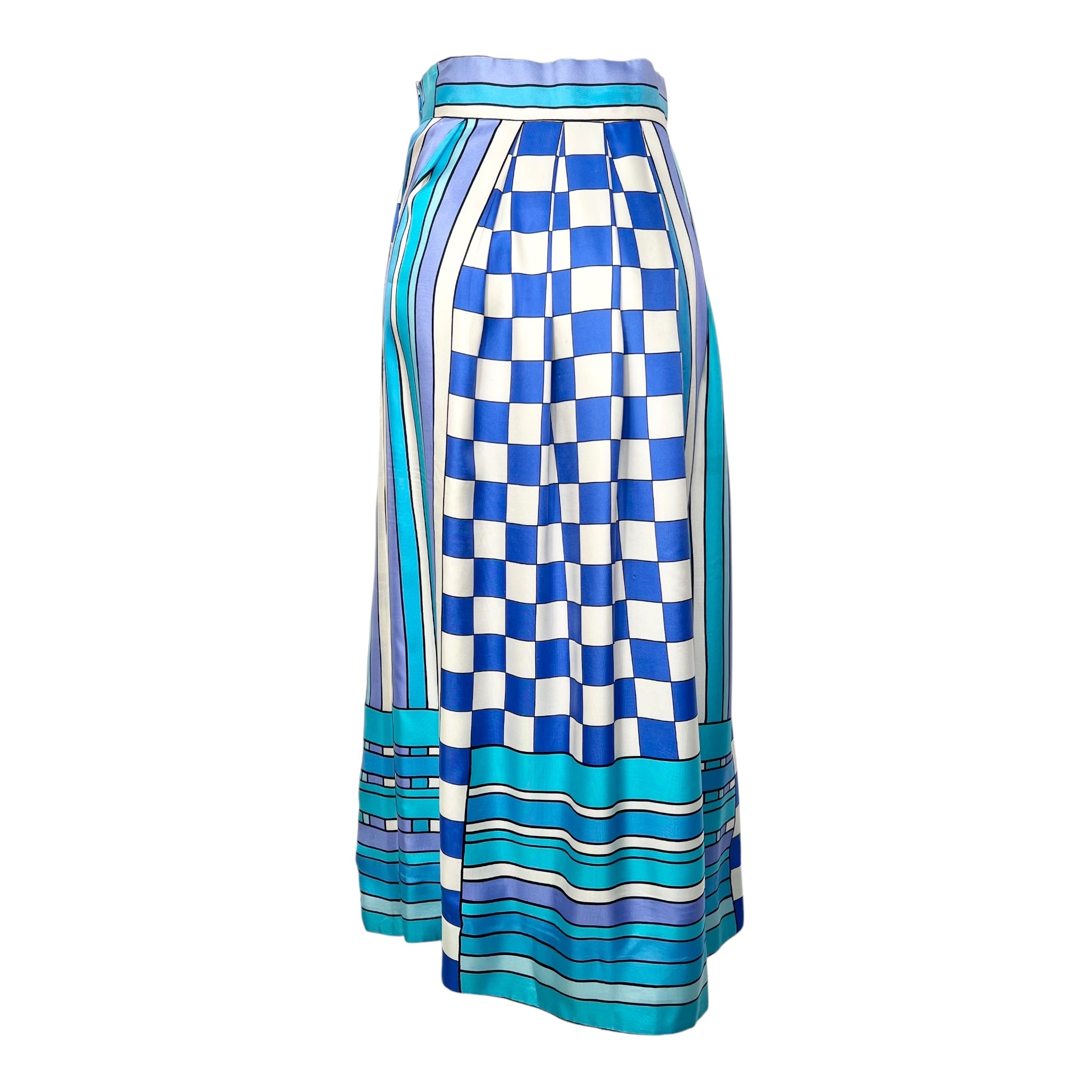 Tina Leser 1960's Blue Graphic Print Silk Twill Full Hostess Skirt , back