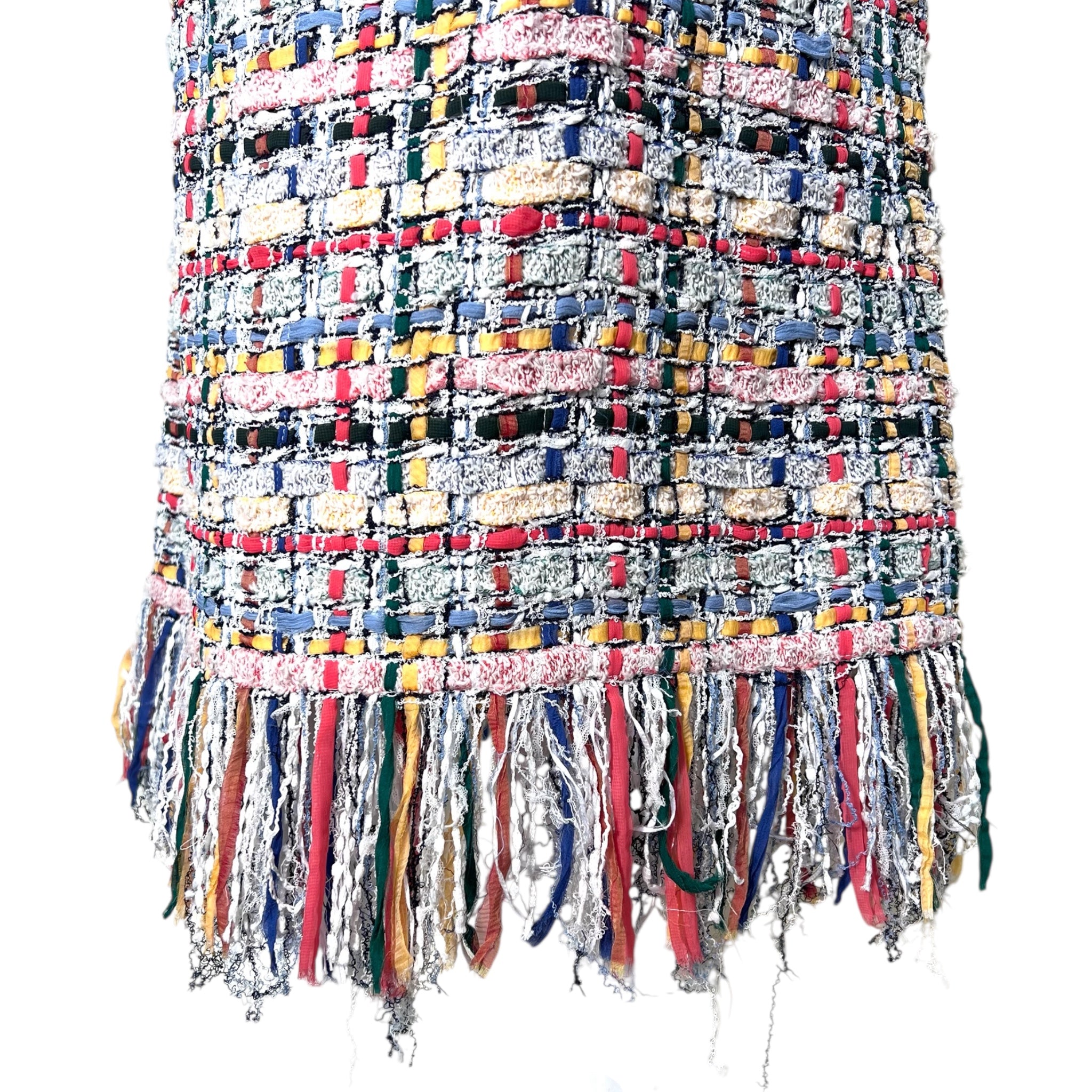 Chanel S/S 2015 Multicolored Boucle Tweed Fringed Hem Dress, hem