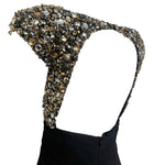  Elie Saab Black Silk Gown with Gold and Silver Embellished Capped Sleeves, top side