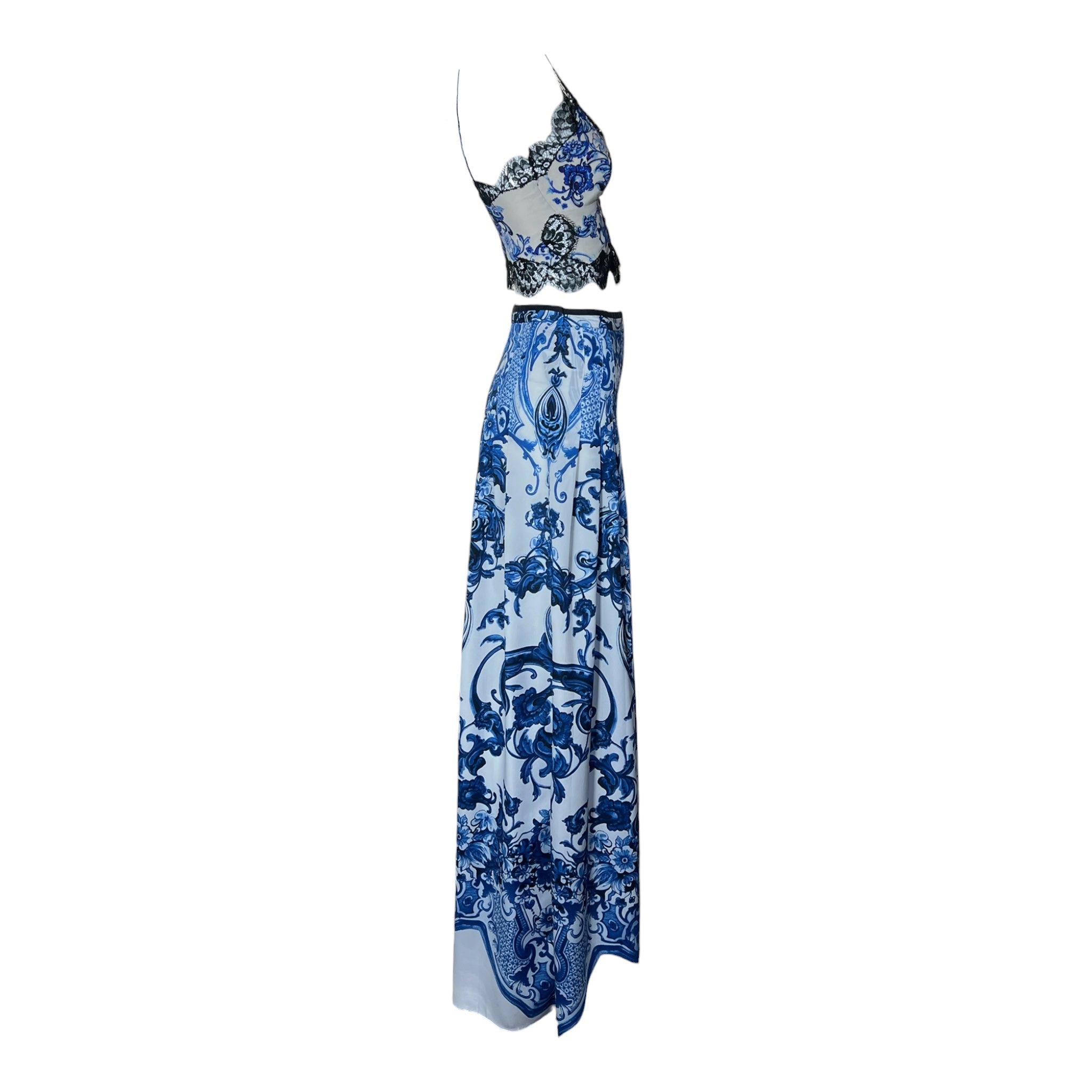 Roberto Cavalli 2000s Blue and White Porcelain Print Ensemble, side