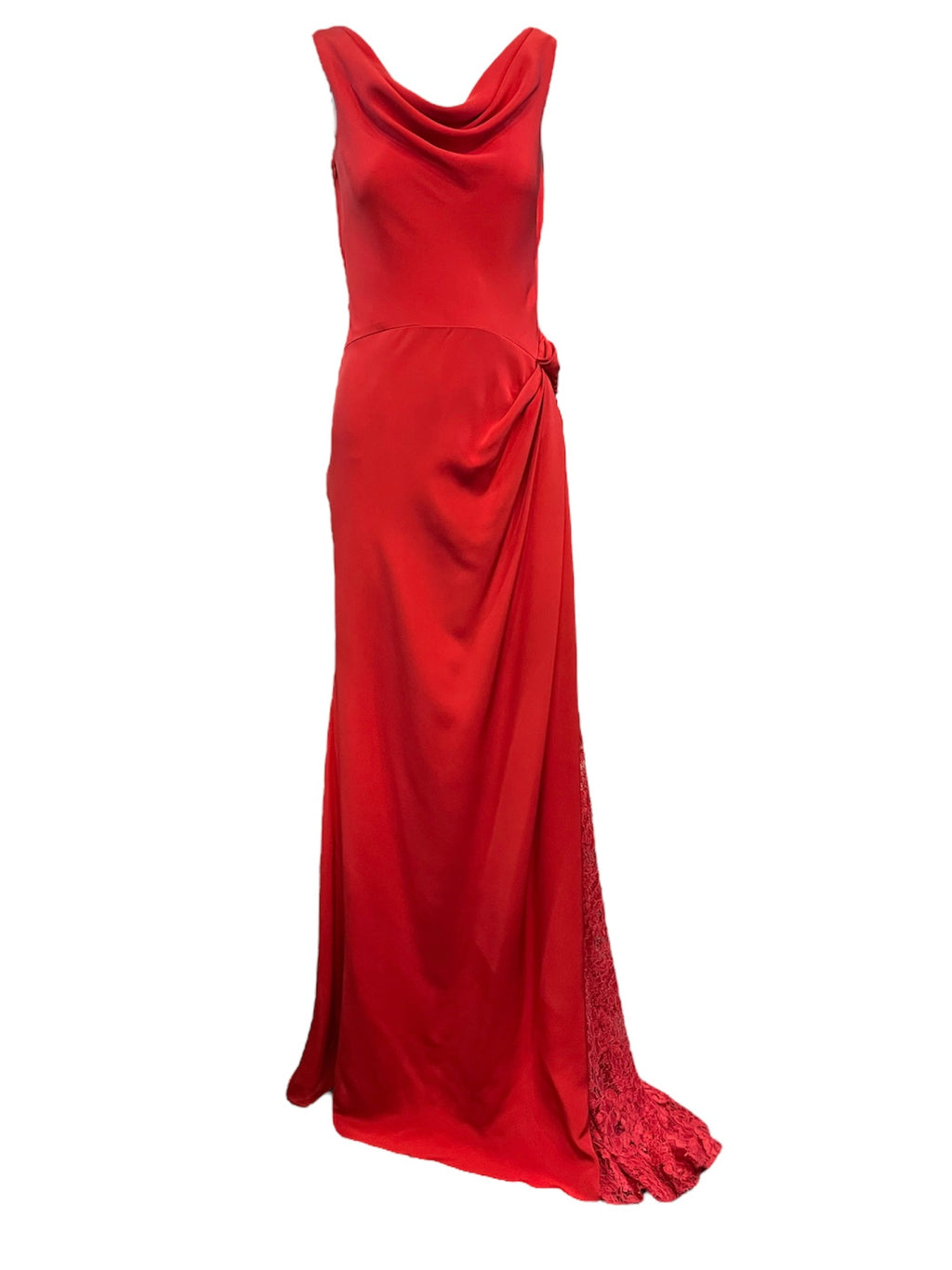 2010s Lorena Sarbu  Attribution Red Silk Gown with Train FRONT 1 of 4