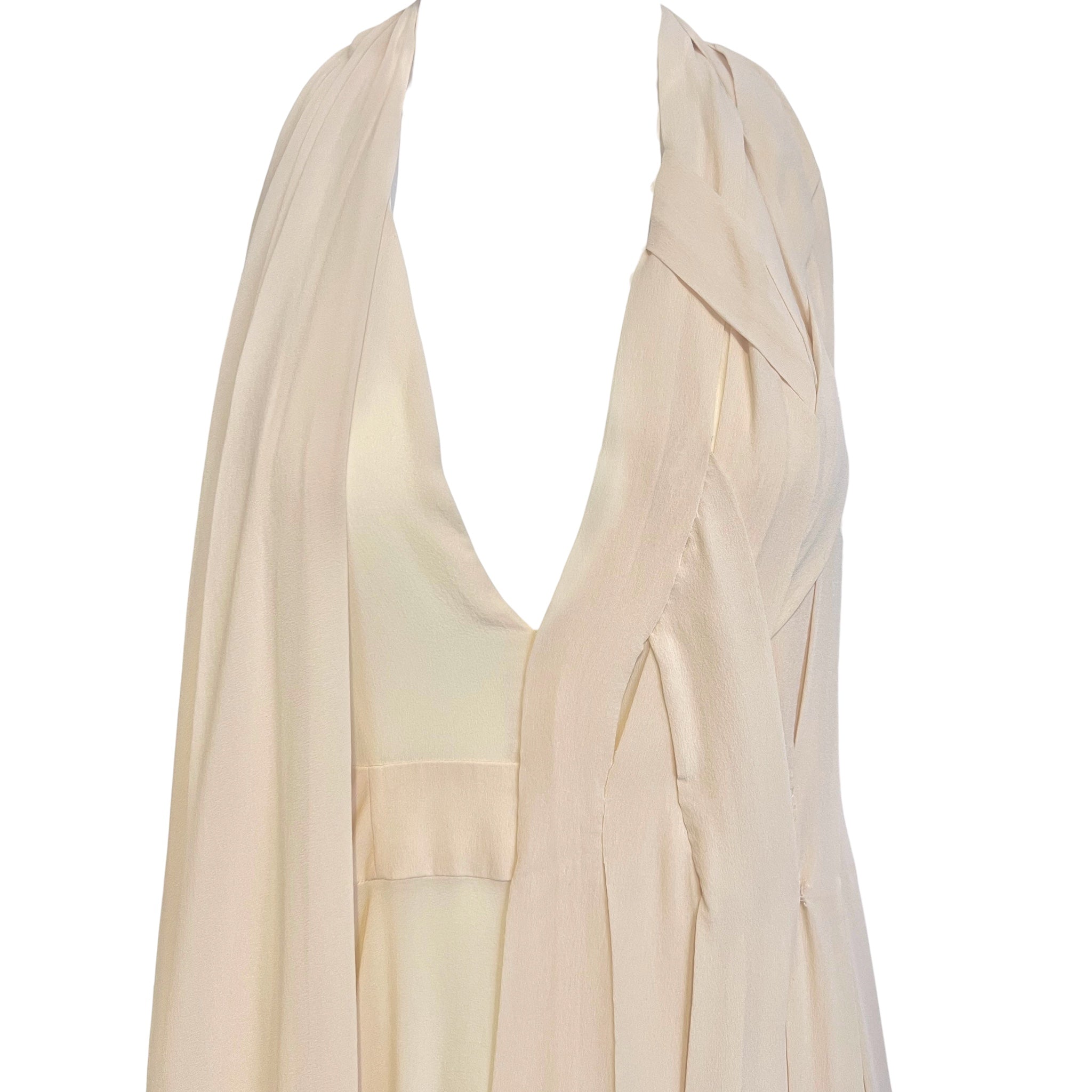 Vionnet 2010's Champagne Silk Crepe Bias Halter Gown with Partial Cape, bodice