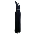 Dolce & Gabbana 2000's Black Jersey Halter Gown with Beaded Belt, slight side