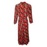 1940's Red Graphic Horse Head Rayon Crepe Dress, back