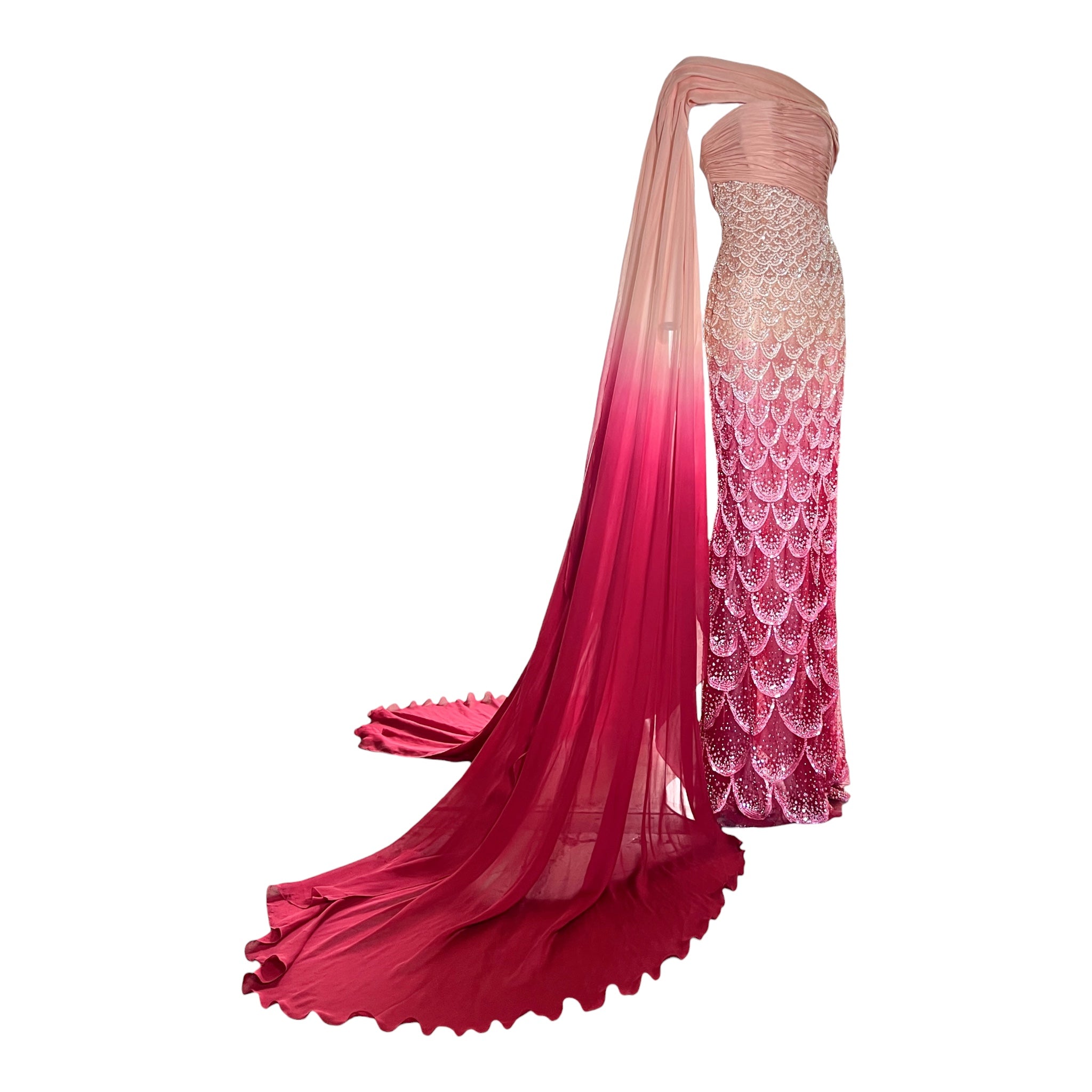 Tony Ward 2025 Blush to Rose Ombre Sequin Gown with stole, slight side