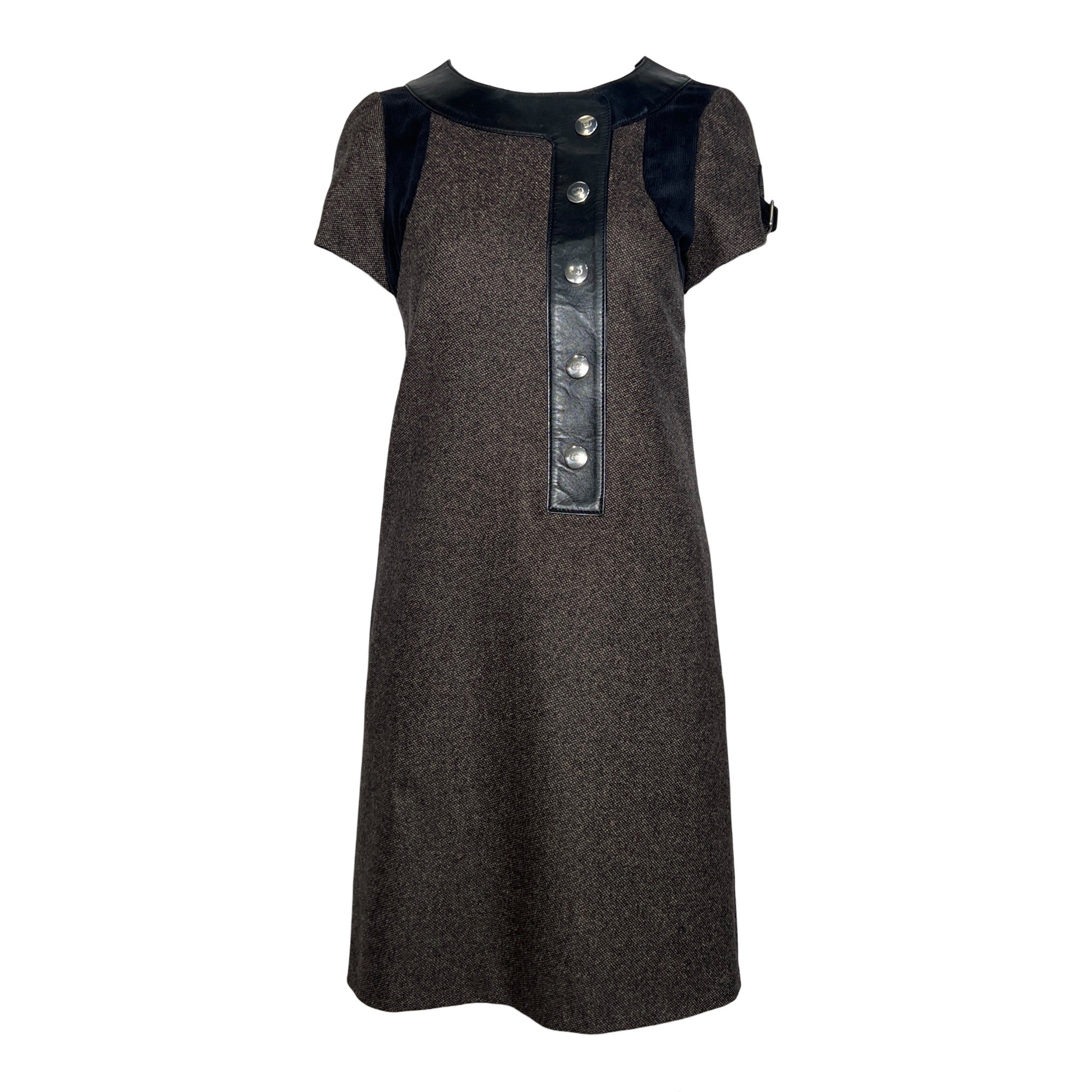 Gucci F/W 2007 Brown Tweed, Leather and Corduroy Shift Dress