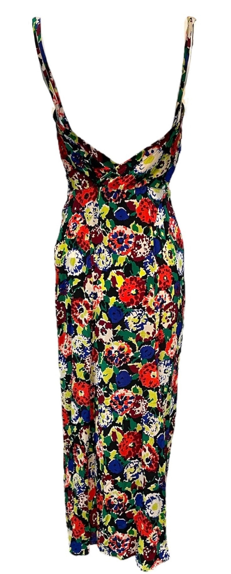  30s Vibrant Floral Silk  Crepe Bias Cut Gown BACK 3 of 5