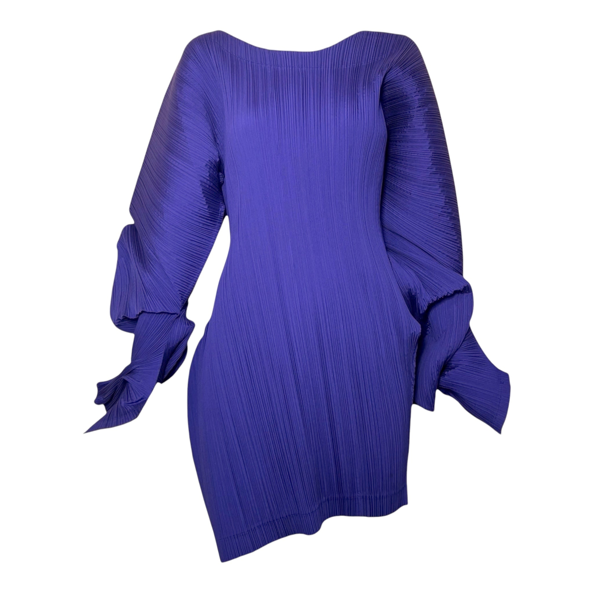 Issey Miyake S/S 1991 Purple Pleated Curved Sleeve Shift Dress